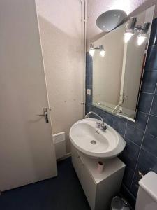 a bathroom with a sink and a mirror at Charmant studio à Font-Romeu avec place de parking in Font Romeu Odeillo Via