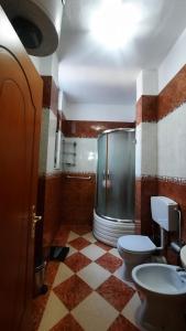 La salle de bains est pourvue d'une douche, de toilettes et d'un lavabo. dans l'établissement Beautiful flat in the center of Shkodra, Albania, à Shkodër