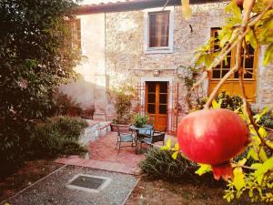 uma casa com um pátio e uma maçã vermelha em Residenza le Api em Lucca