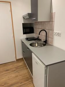 a kitchen with a sink and a counter top at Studio en plein cœur d’aubusson in Aubusson
