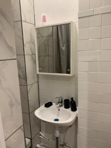 a bathroom with a sink and a mirror at Studio en plein cœur d’aubusson in Aubusson