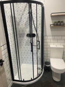 een douche in een badkamer met een toilet bij Springlea in Oban +7 foto's