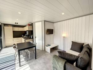 Televízia a/alebo spoločenská miestnosť v ubytovaní Chalet 4 pers avec piscine chauffée, terrasse privative, à 2 pas de la plage et commerces - FR-1-361-467