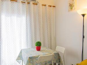 una mesa con una maceta encima en Live La Laguna Heraclio, en La Laguna