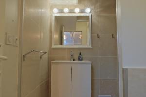 a bathroom with a shower and a sink and a mirror at Isabelli in Aix-en-Provence