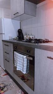 a kitchen with a stove with towels hanging from it at House Arrow in Latina +34 photos