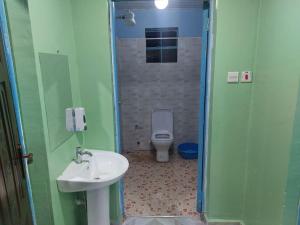 ein Bad mit einem WC, einem Waschbecken und einer Dusche in der Unterkunft The D'Lux Home, Homa Bay in Homa Bay