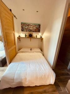 een kleine slaapkamer met een bed in een kamer bij Appartement superdevoluy in Le Dévoluy
