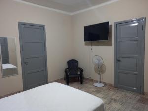 a bedroom with a bed and a tv and a chair at Martin Barroso in Yacuiba