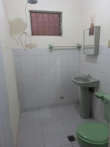 baño con aseo verde y lavamanos en Martin Barroso en Yacuíba