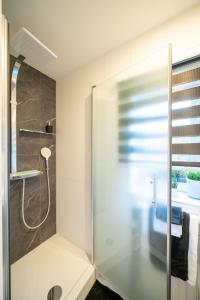 那慕爾的住宿－La gazza ladra，带淋浴的浴室和玻璃门