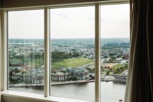 a view of a city from a window at Baltimore Marriott Waterfront in Baltimore