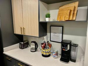 encimera de cocina con cafetera y cafetera en Comfy Getaway by DC,Metro,Airport en Arlington