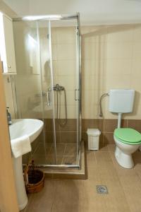 a bathroom with a shower and a toilet and a sink at Dream House in Xanthi