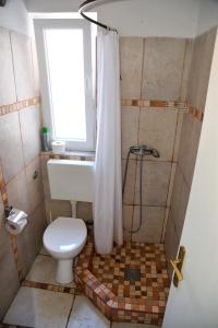 普纳特Apartment Art Adriatic的一间带卫生间、窗户和淋浴的浴室