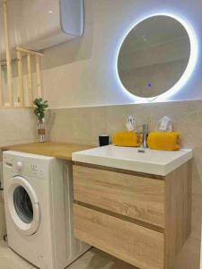 a bathroom with a sink and a washing machine at Le BASHKIR in Nice