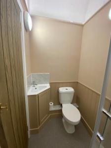 a small bathroom with a toilet and a sink at Victorian Police Station Apartment in Launceston