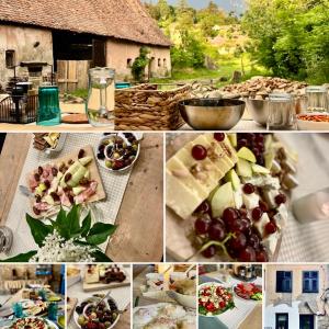 a collage of pictures of food on a table at Saschiz Inn 444 - 2 Rooms Apartment in 1914 Saxon Farmhouse with garden and barn in Saschiz