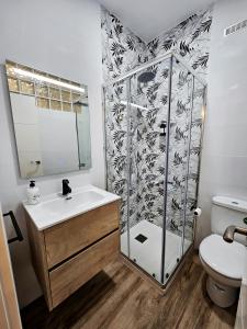 bagno con doccia, lavandino e servizi igienici di Elegante apartamento de diseño. a Almería