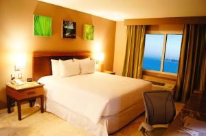 een hotelkamer met een groot bed en een raam bij Hilton Garden Inn Veracruz Boca del Rio in Veracruz