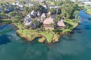 an aerial view of a house on an island in the water at Lucy's Place -STUDIO Apt with air-conditioning, Murphy bed in Hilo