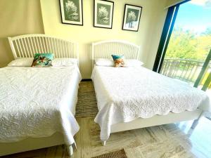 two beds sitting next to each other in a bedroom at Hermoso apartamento en Portillo ,Las Terrenas in El Limón
