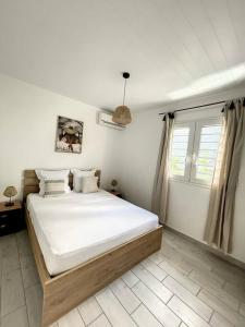 ein Schlafzimmer mit einem großen Bett und einem Fenster in der Unterkunft La Villa Rosa in Fort-de-France