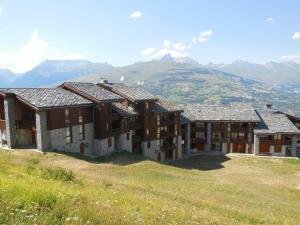 ラ・プラーニュにあるAppartement La Plagne, 1 pièce, 4 personnes - FR-1-353-77の山を背景にした丘の上の建物