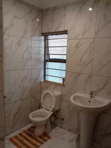a bathroom with a toilet and a sink at Shamrock Place in Roodepoort