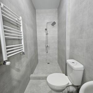 a bathroom with a toilet and a shower at Memory basket in Kutaisi