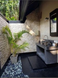 La salle de bains est pourvue d'un lavabo et d'une plante en pot. dans l'établissement Senang Luxury Villa, à Gili Air