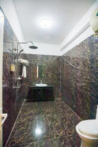 La salle de bains est pourvue d'une douche, d'un lavabo et de toilettes. dans l'établissement Khách sạn Vĩnh Lộc, à Lào Cai