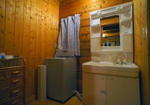 a bathroom with a washer and dryer and a sink at HARUNA LODGE Private log house with starry sky from the skylight, fireplace, and spacious deck BBQ in Nasu