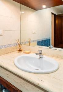 un bancone del bagno con lavandino e specchio di Acogedora Habitacion en apartamento compartido amplio y céntrico a Granada