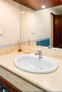 un bancone del bagno con lavandino e specchio di Acogedora Habitacion en apartamento compartido amplio y céntrico a Granada