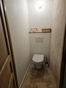 uma pequena casa de banho com WC num quarto em Charmante maison troglodyte Loire Valley em Rochecorbon
