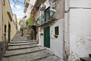 a narrow alley with a green door and stairs at Oasi del Petraio in Naples