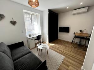 un salon avec un canapé et une table dans l'établissement Appartements Climatisés Centre-ville / 10 personnes, à Besançon