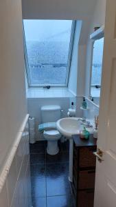 a bathroom with a sink and a toilet and a window at Private Double Bedroom in front of the Galway Port - Guest House in Galway