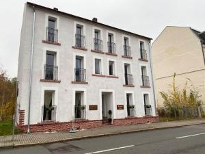 un edificio blanco al lado de una calle en Cozy Apartments in Zwickau en Zwickau