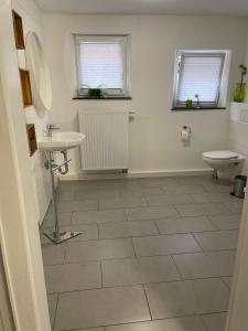 een badkamer met een wastafel en een toilet bij Ferienwohnung mit WiFi und 2 Schlafzimmern - b45533 in Ipsheim