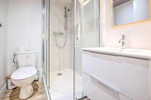 een badkamer met een toilet, een douche en een wastafel bij L'Esméralda en coeur de ville in Périgueux