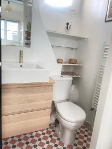 ein Bad mit einem WC und einem Waschbecken in der Unterkunft Au pied de Montmartre in Paris