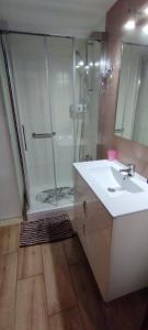 y baño con lavabo y ducha. en Villa Delfín, en Calafell