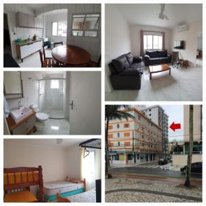 a collage of four pictures of a living room and a apartment at Apto Aviação com Ar-Condicionado in Praia Grande