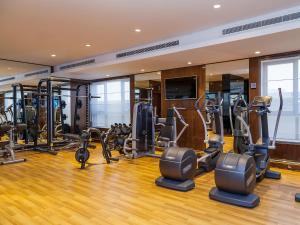 a gym with treadmills and elliptical machines at Flora Al Barsha Hotel At The Mall in Dubai