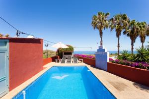 a swimming pool on the side of a house with palm trees at Finca la Gaviota - Terazza-Jacuzzi con vistas al teide in Icod de los Vinos