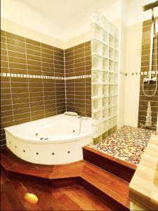 uma grande casa de banho com banheira e chuveiro em REIMS CATHEDRALE LUXURIOUS PROPERTY em Reims