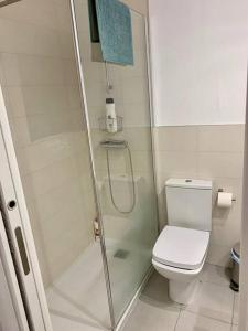 a bathroom with a shower and a toilet at PISO CENTRICO CON PATIO PRIVADO in Madrid