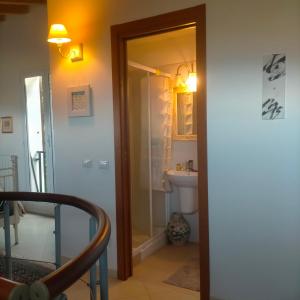 La salle de bains est pourvue d'une douche et de toilettes. dans l'établissement The House In The Green affitta camere, à Casarza Ligure